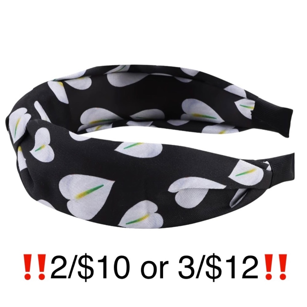 Black & White Leaf Pattern Top Knot Headband